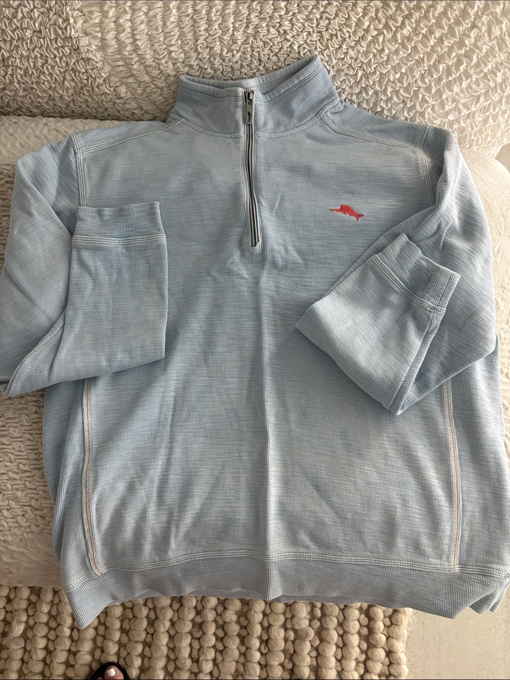 Tommy Bahama Tobago Light Blue Quarter-Zip Pullover with Red Logo